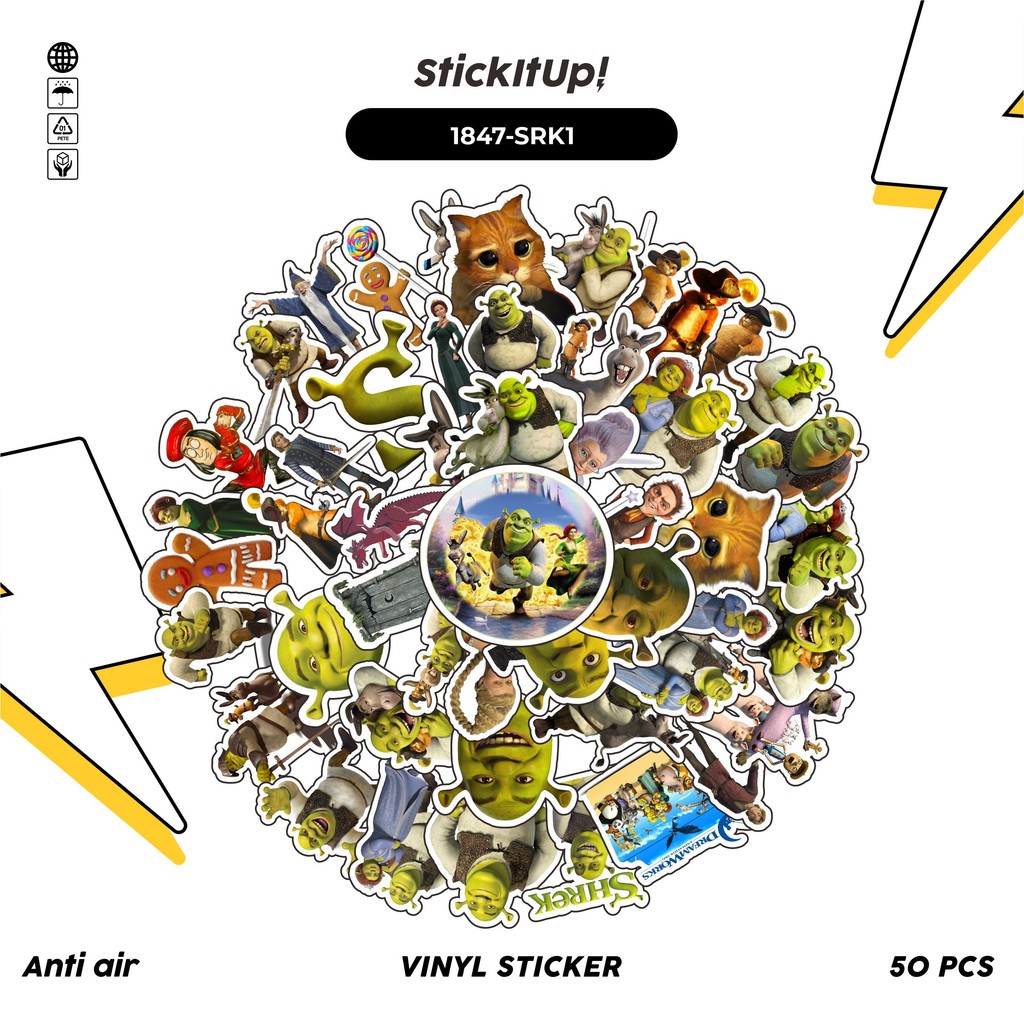 

COD 50 Pcs Stiker DREAMWORKS SERIES SHREK CHAR MIX 01 Lucu Anti Air Untuk Dekorasi Notebook Sepeda Skateboard Handphone DIY