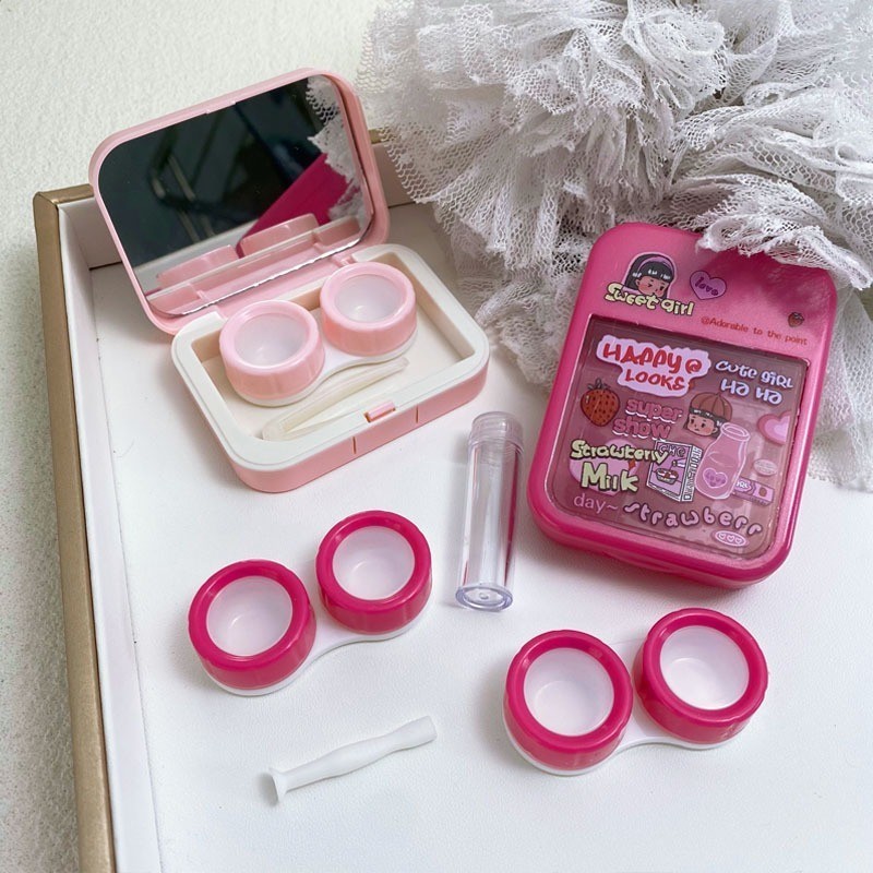 Kotak Softlens Cantik Karakter Sweet Girl Dilengkapi Kaca 2in1 Kotak Lenscase + Capitan + Tongkat Se