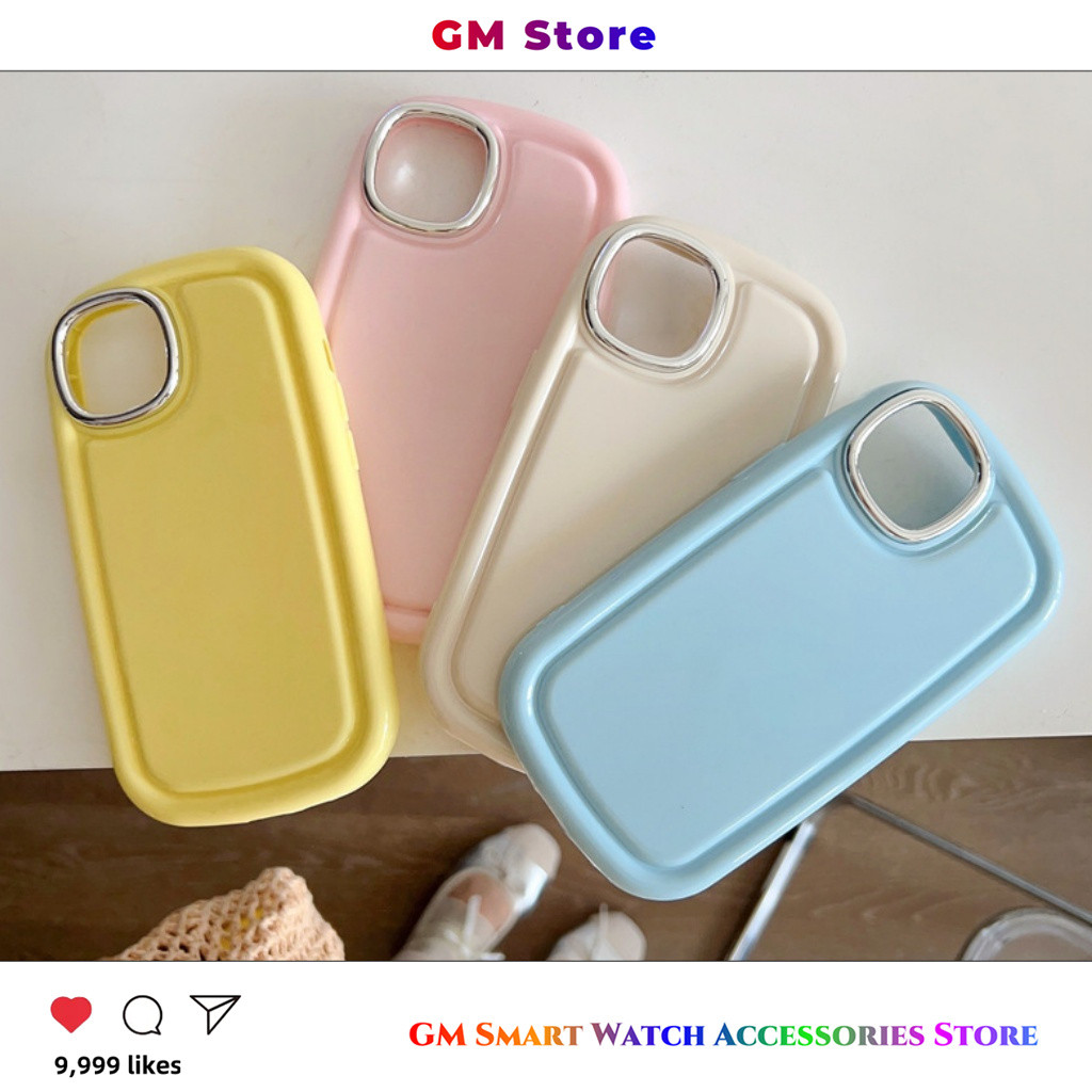 Casing Bingkai Lensa Logam Warna Solid Putih Biru Merah Muda Sabun Lucu untuk iPhone 16 12 11 15 14 