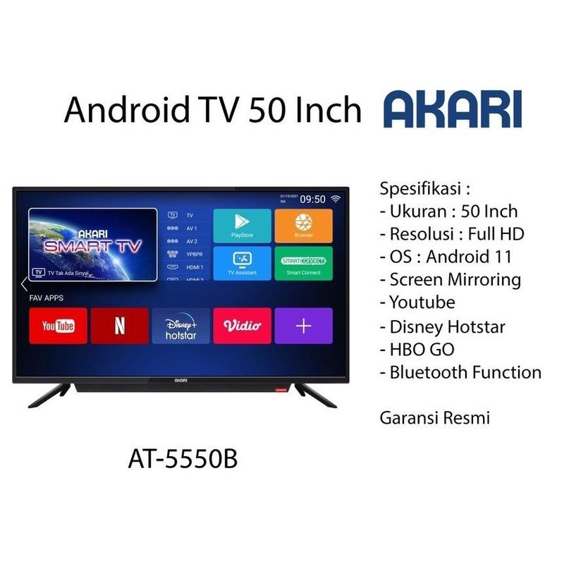 DIGITAL LED TV AKARI 50 INCH SMART FULL HD - AT 5550 B FREE BRACKET