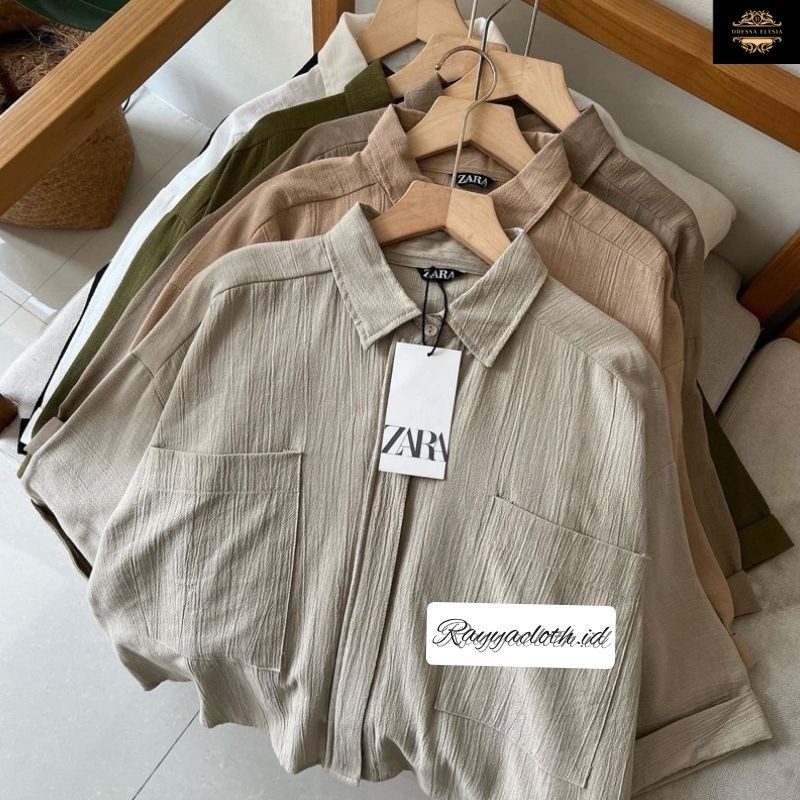 Rayyacloth.id Zavila Shirt Rayon Crinkle - Kemeja Jumbo Saku 2 - Cozie Top Kemeja Linen - Blouse Wan