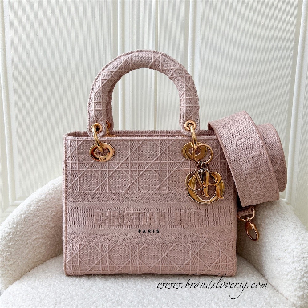 (Pre-loved) Dior Medium Lady D-Lite in Rosewood Pink Cannage Embroidery and RGHW