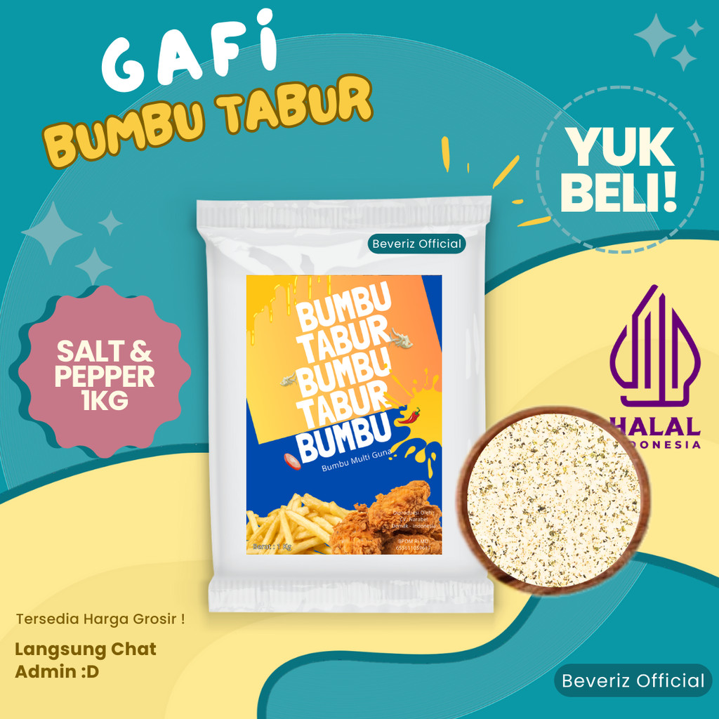 

BEVERIZ BUMBU TABUR RASA SALT AND PEPPER 1KG ( ORIGINAL | ASIN GURIH LADA PUTIH ) {BISA COD}{TERSEDIA HARGA GROSIR}