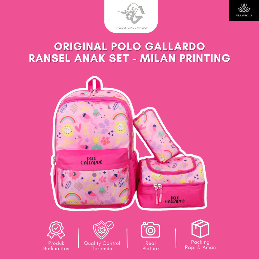 Tas Ransel Lunchbox Sekolah Anak Perempuan Polo Gallardo Snappy Backpack Cewek Cowok Kotak Bekal