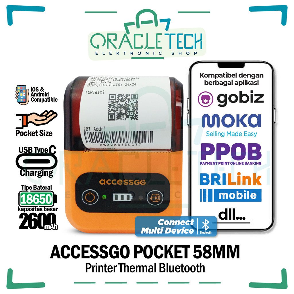 Accessgo Pocket 58mm Mini Printer Thermal Bluetooth  BERGARANSI