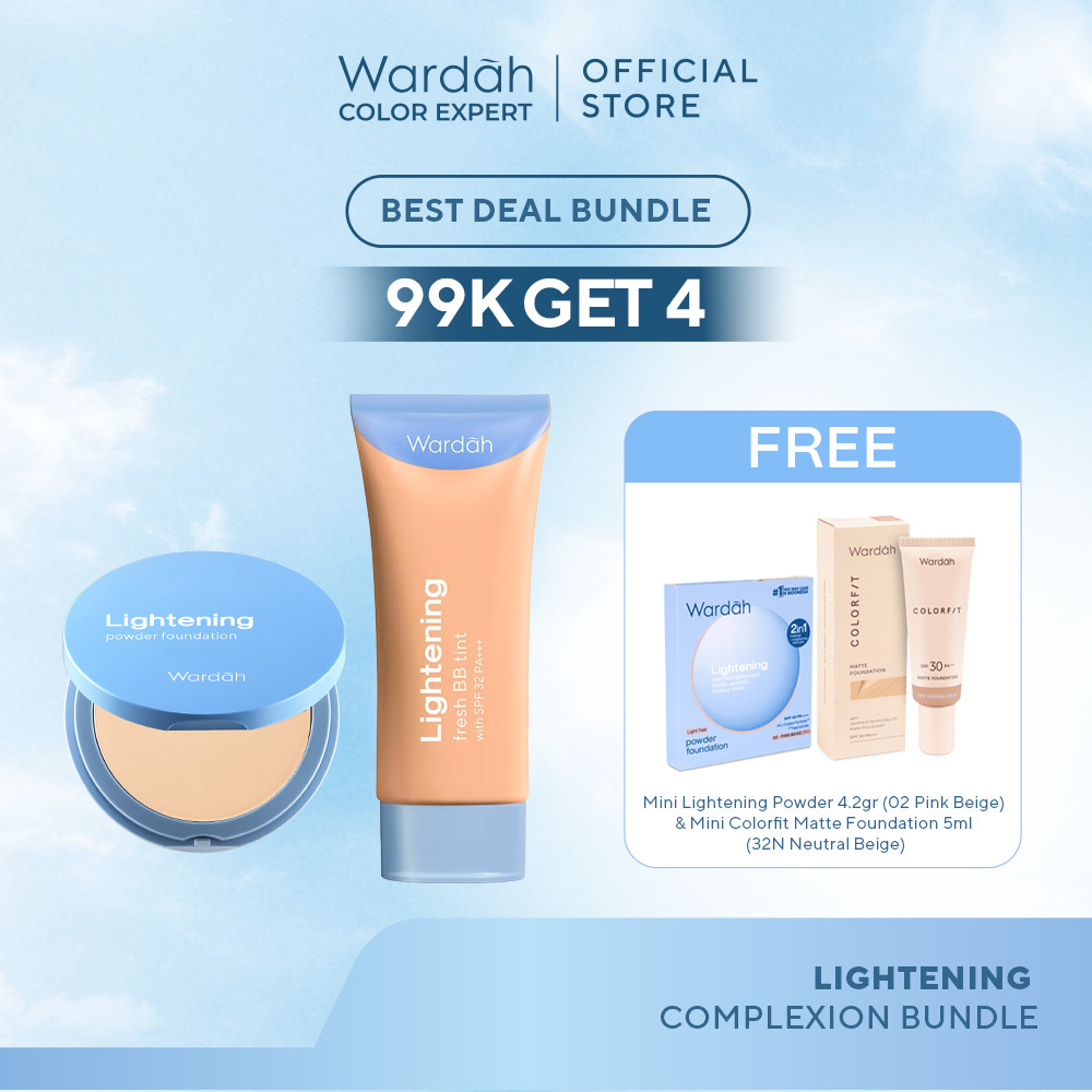 [99K GET 4] WARDAH Paket Lightening Powder Foundation Light Feel 12 g + Lightening Fresh BB Tint 30 