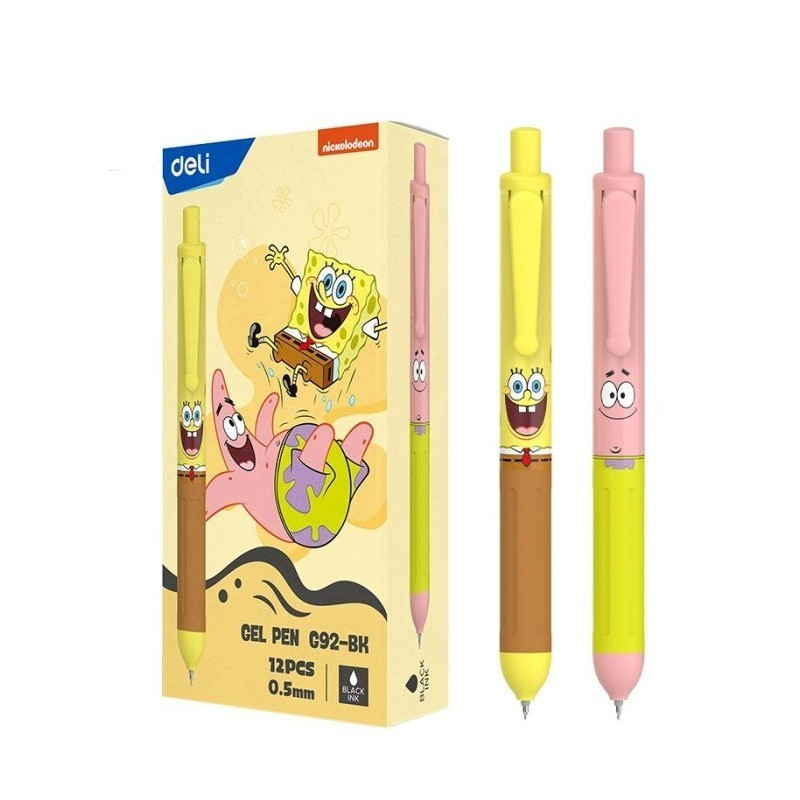 

Pena / Pulpen Gel Deli EG92-BK / Gelpen Cetek / Retractable 0.5 mm Hitam Spongebob