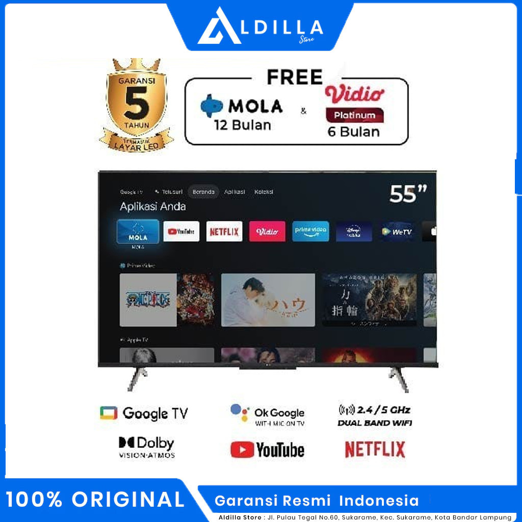 SMART GOOGLE TV POLYTRON 55 INCH 4K 55UG5959 GARANSI RESMI