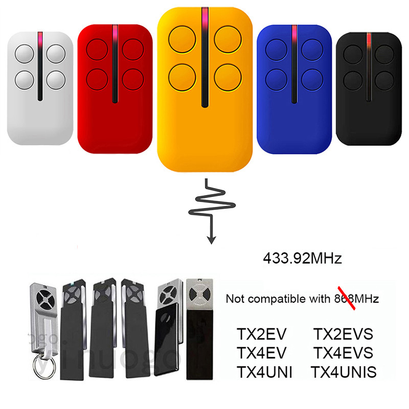 For TX2EV TX4EV TX4UNI TX2EVS TX4EVS TX4UNIS Garage Door Opener Remote Control 433.92MHz Remote Cont