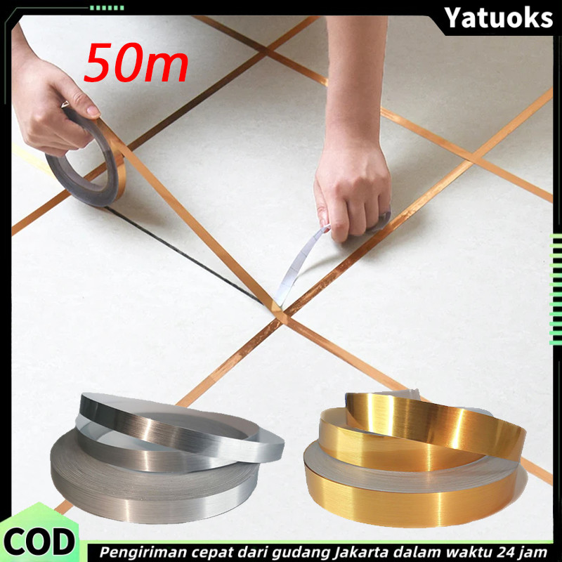 50M Gulungan Stiker Pembatas Nat Keramik / Stiker Jahitan Lantai / Stiker Dinding Stiker Lantai Emas