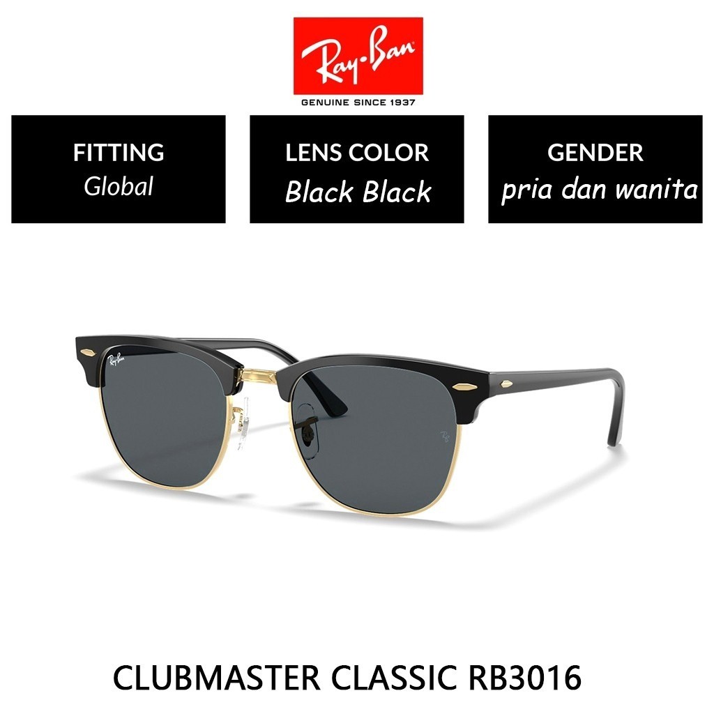 KACAMATA RAY BAN CLUBMASTER CLASSIC ORIGINAL RB3016 DIAMOND HARD FASHION PRIA WANITA.