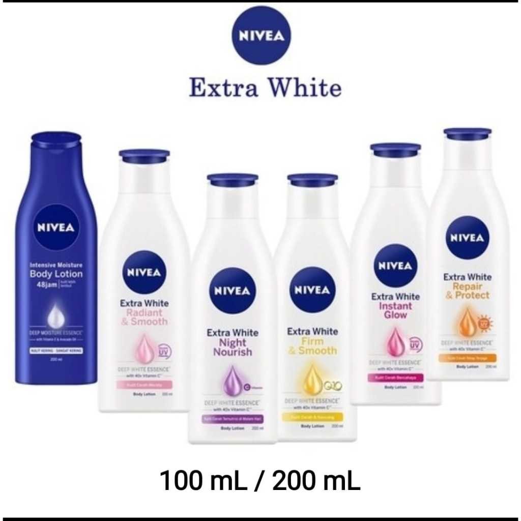 NIVEA Body Lotion Extra White 200 ml | 100 ml | Instant Glow | Repair & protect BPOM