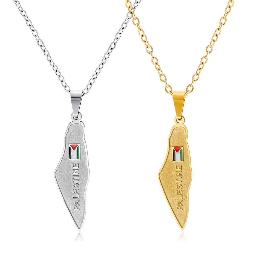 Kalung Minyak Tetes Vintage Kalung Palestina Israel Peta Aksesori Liontin Logam