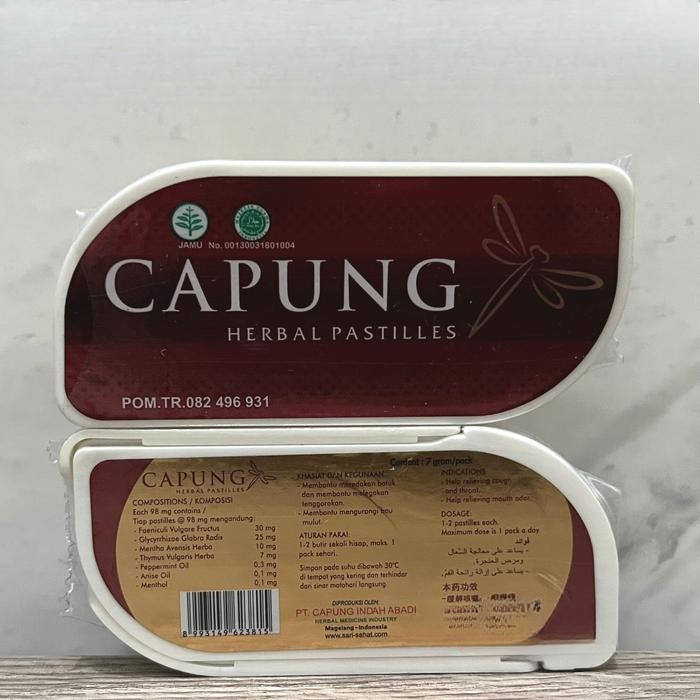 

CAPUNG HERBAL PASTILLES / PERMEN CAPUNG BATUK TENGGOROKAN GATAL SERAK MULUT KURANG SEDAP 7 g