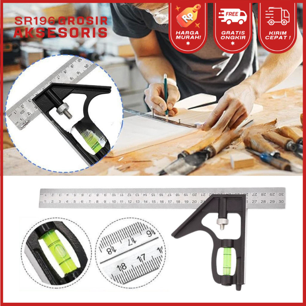 

Penggaris Tukang Waterpass Mistar Siku Multifungsi 12 inch Penggaris Kombinasi Woodworking Tools