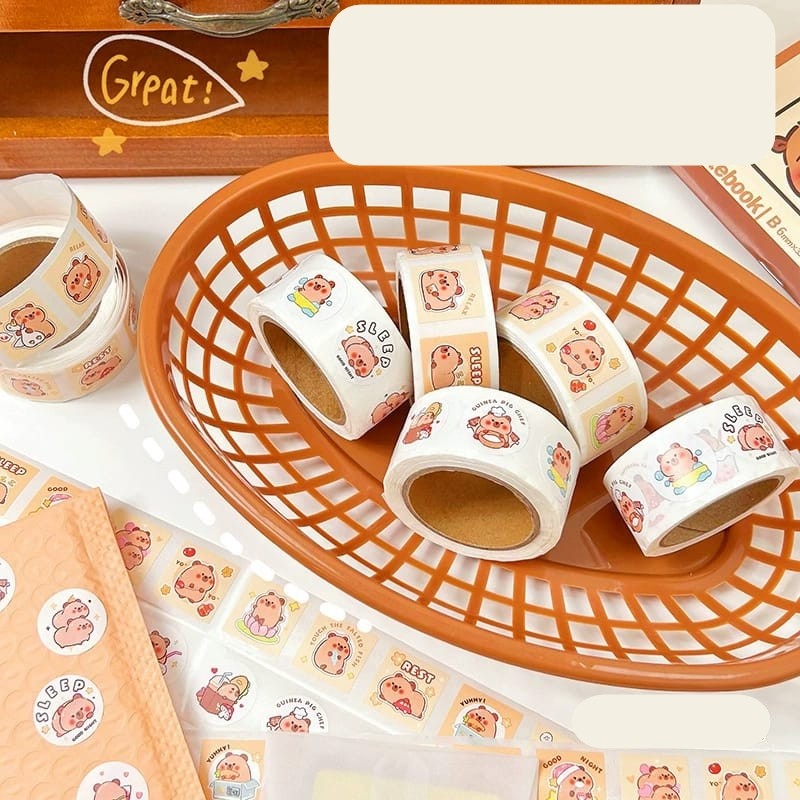 

[ORGM] Sticker Roll 300pcs Motif Capybara Kartun DIY Sticker Souvenir Sticker Hampers