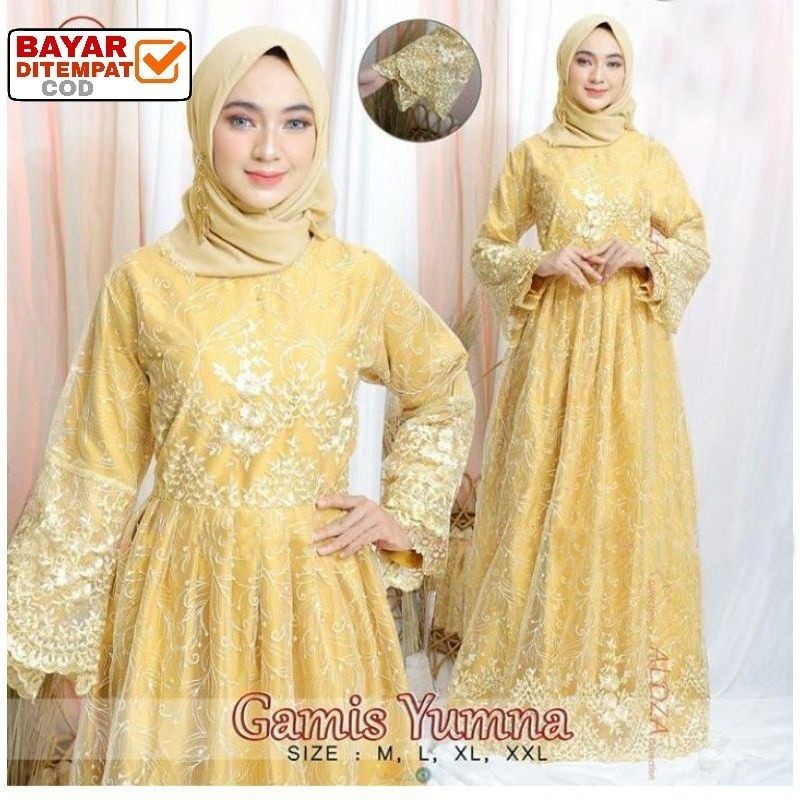 Size L XL XXL / Gamis Pesta / Gamis Jumbo / Maxi Dress / Gamis Tile / Gamis Maxi Brokat Yumna