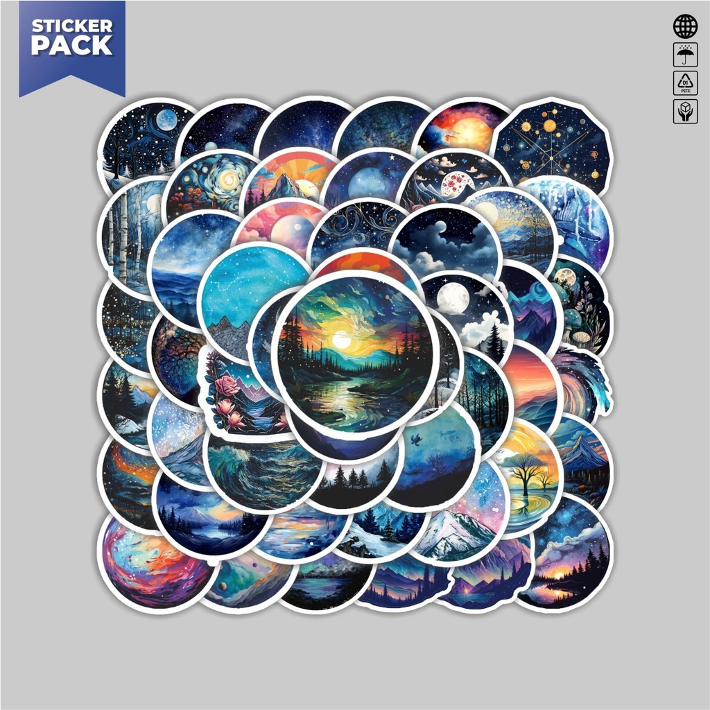 

[100PCS]Stiker Pack Stiker Moonlight Planet [Rembulan Art] Aesthetic Vinyl Anti Air Dekorasi Sticker Laptop Buku Journal Koper Helm Casing HP Gitar Helm Skateboard