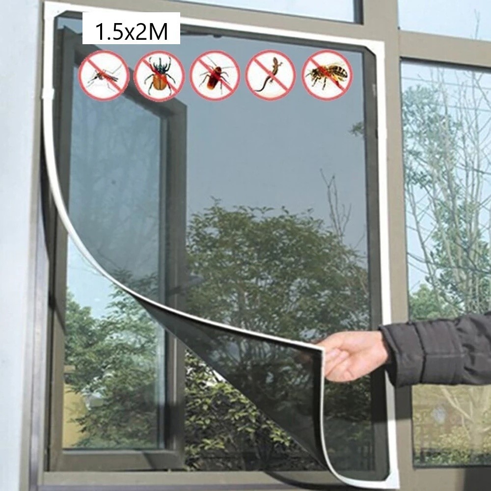 JWL2 MPG Kelambu Jendela Jaring Anti Nyamuk Kain Kasa Poliester dengan Velcro Bebas Serangga Hitam