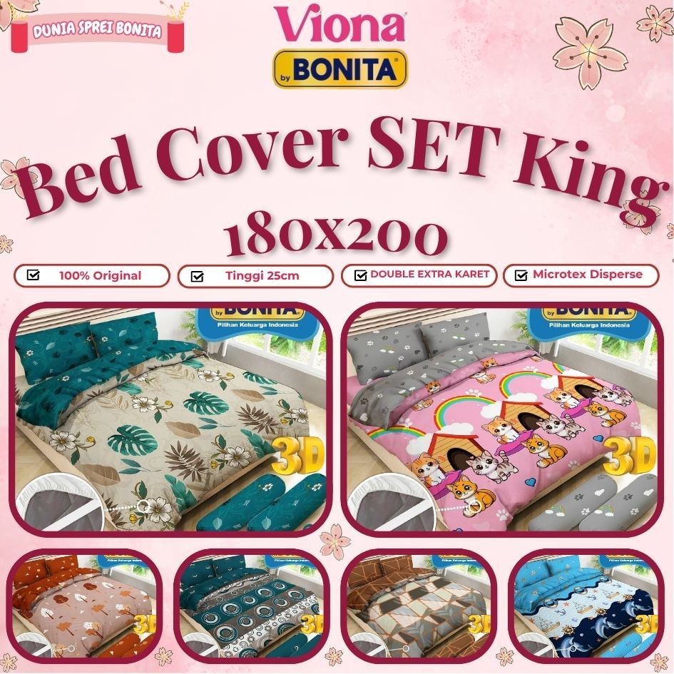 

VIONA by Bonita - Bed Cover SET King (180x200) Tinggi 25 Ada Anti Slip ORIGINAL [TERMURAH TERLARIS]