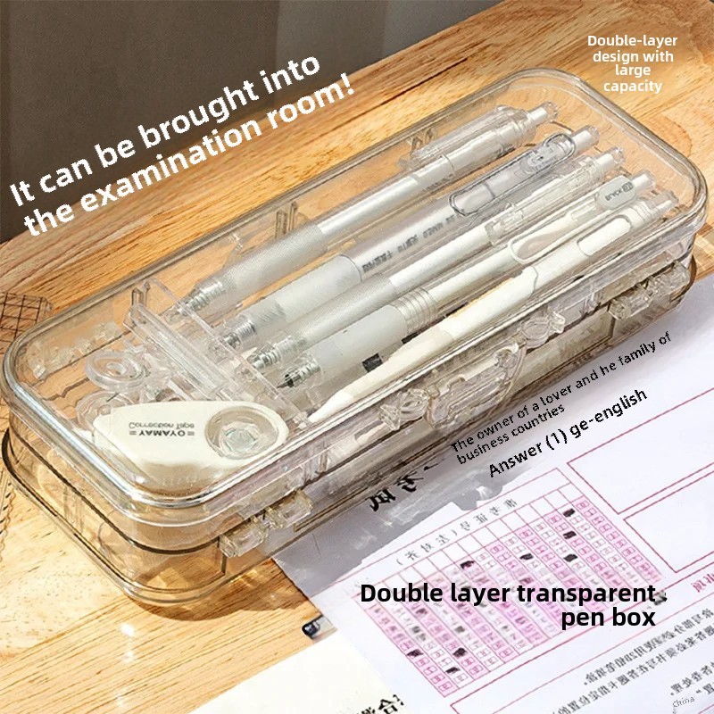 

Acrylic Transparent Double Layer Exam Pencil Case Boys Girls Women's Pencil Box Office School Supplies Educational Culture