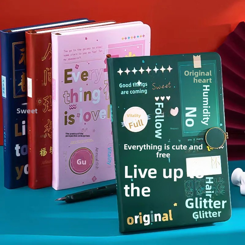 

Simple Thickened Hard Cover Notebook with Colorful Print And round Magnetic Buckle Student Diary Book A5 Size Office Supplies