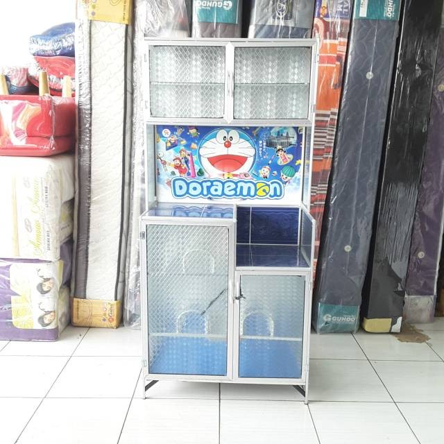 (GRATIS MASKER) Rak Piring Almunium Kramik Kaca 2 Pintu MC Belakang PLAT Karakter, ACP anti pecah