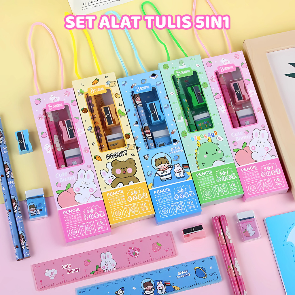 

Alat Tulis Sekolah Lengkap 1 Set Anak SD TK Pensil Penghapus Serutan Set Stationery Paket Murah Lucu