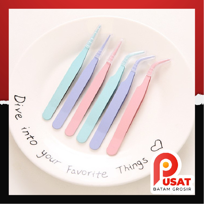 Pusat Batam Grosir - 1302 Tweezer Sticker / Pinset Bulu Mata Eyelash / Penjepit Lurus & Bengkok