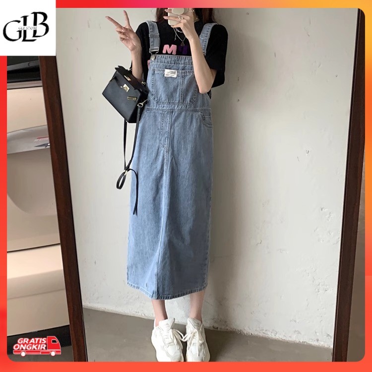 Macam baju / COD Overall Kaki Lebar Longgar Pinggang Tinggi Gaya Korea Wanita---Overall Rok Jeans Wa