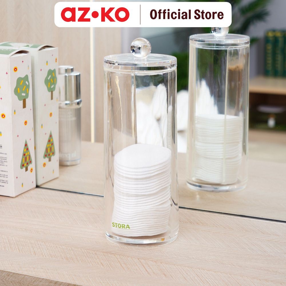 AZKO Stora Tempat Penyimpanan Kapas Round Cotton Jar Wadah Tempat Simpan Kapas Aksesoris Kamar Mandi