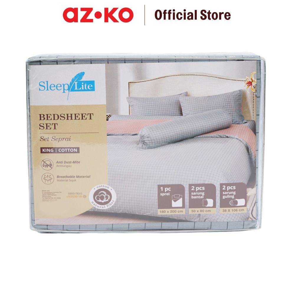 AZKO Sleeplite Set Seprai Katun - Abu-Abu Sprei Seprai Aesthetic Seprei Sheet Set Bed Sheet Aksesori