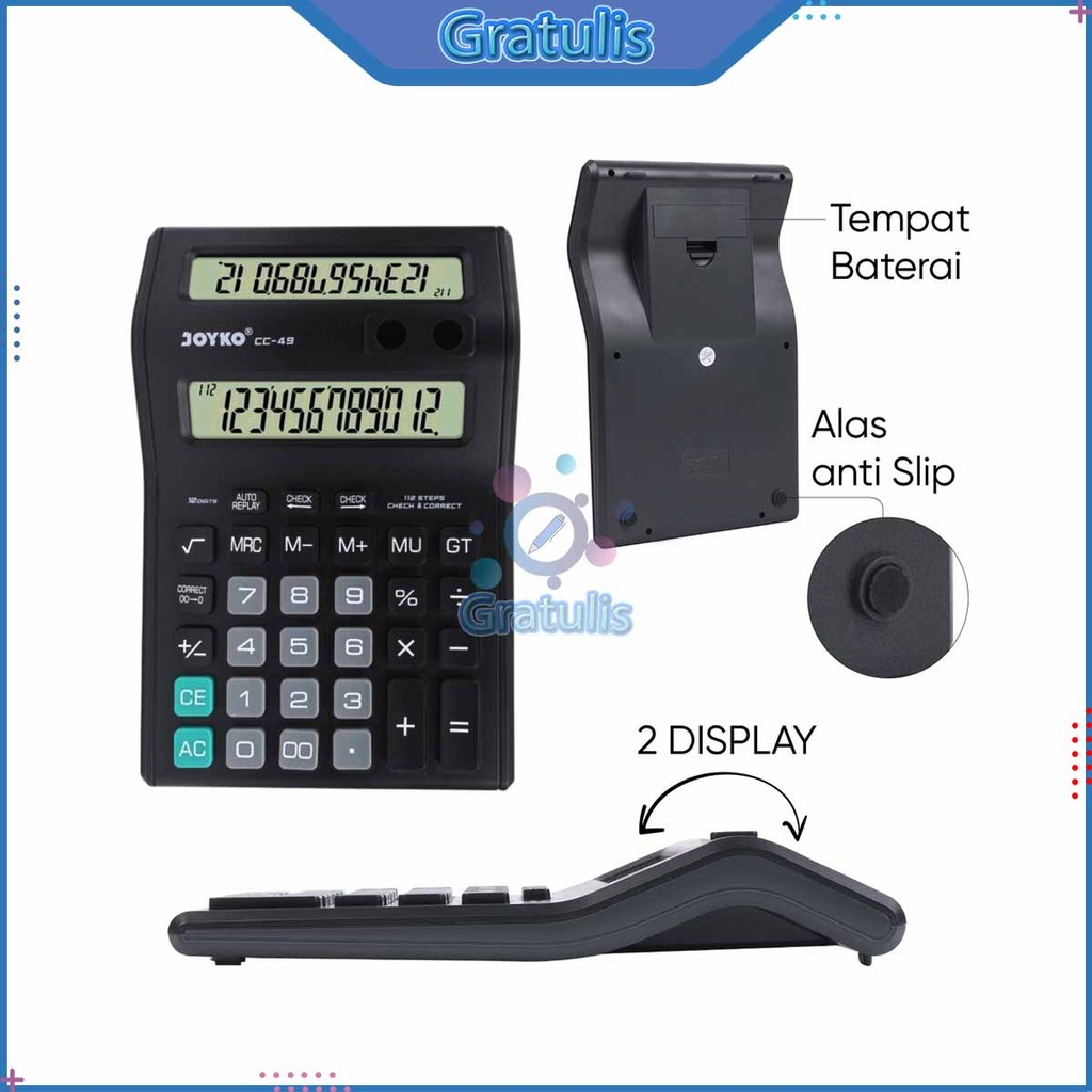 

KALKULATOR CC-49 JOYKO 2 DISPLAY / CALCULATOR 12 DIGITS / ALAT MENGHITUNG 2 SISI