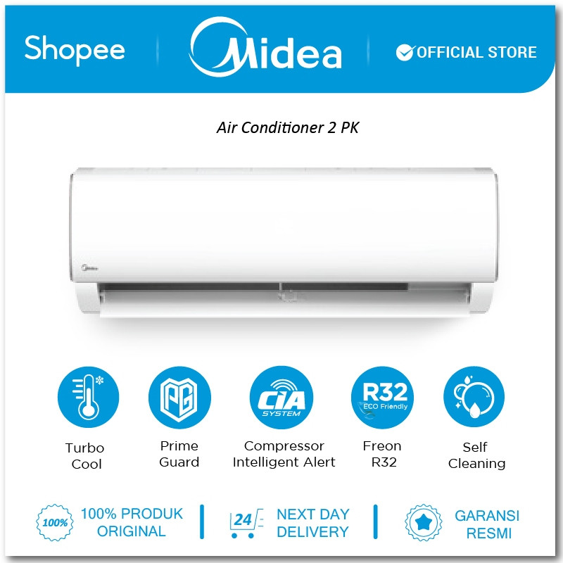 Midea AC Split 2 PK 1.5 PK + Pasang Low Watt Voltage Anti Karat Kamar Tidur Besar MSAF-18CRN2X