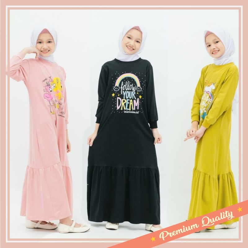 Style Kekinian Baju LEbaran Keren Murah / Gamis Anak Perempuan Kaos Terbaru Kekinian Tanggung 3 Tahu