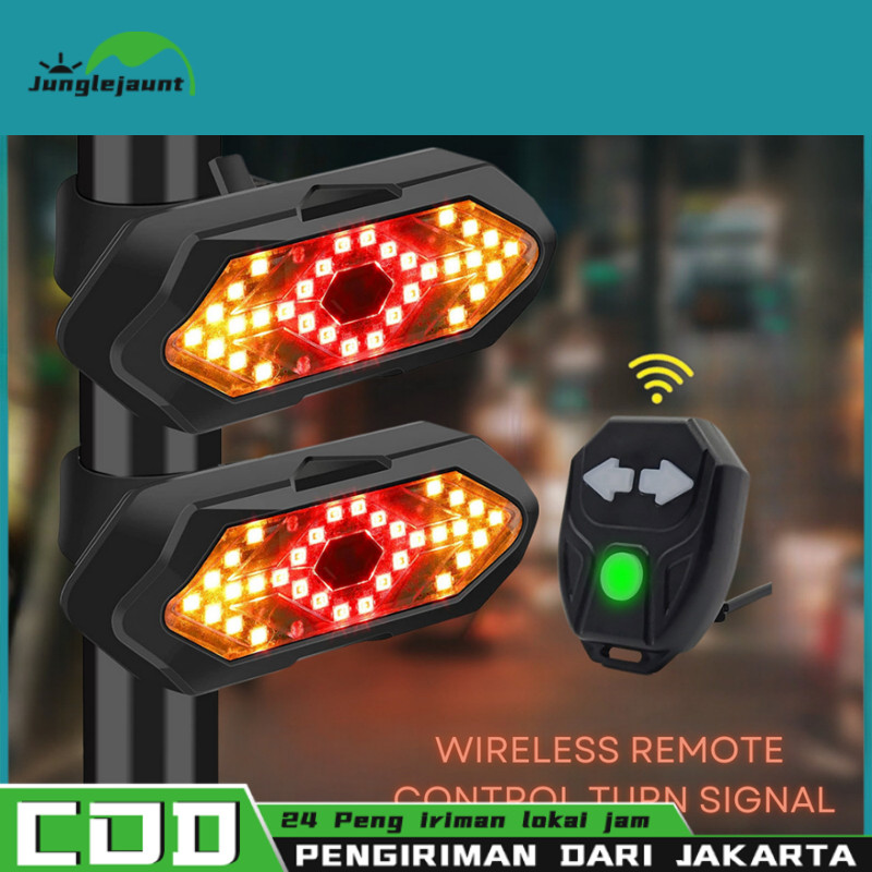 Lampu Belakang Sepeda Nirkabel USB Recharge Lampu Sein Sepeda Remote Control Peringatan Keselamatan