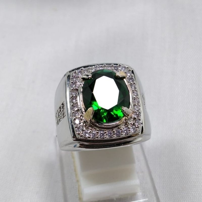 CINCIN PRIA AKIK GREEN SAFIR CHATAM RING PERAK BANGKOK 926 SIAP PAKAI