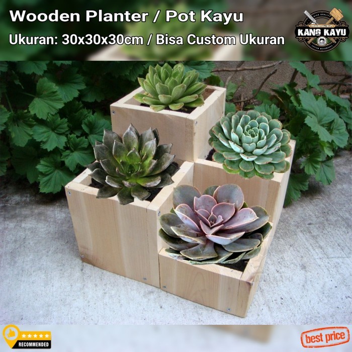 Wooden planter pot kayu vas bunga 3 tingkat modern V1