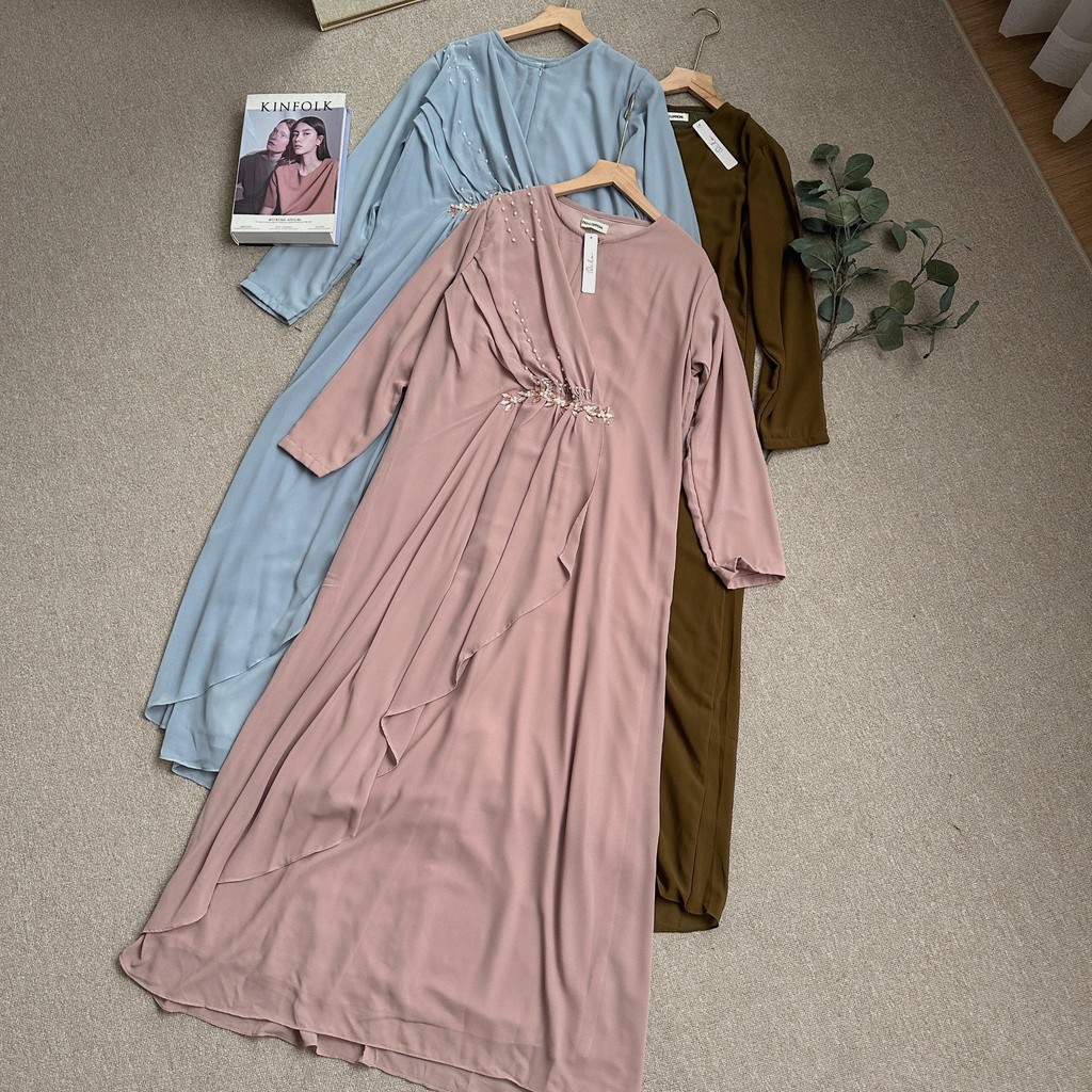 Oclo Tarel Dress Layering Manik Gamis Gaun Wanita Ceruty Lengan Panjang OCL00921