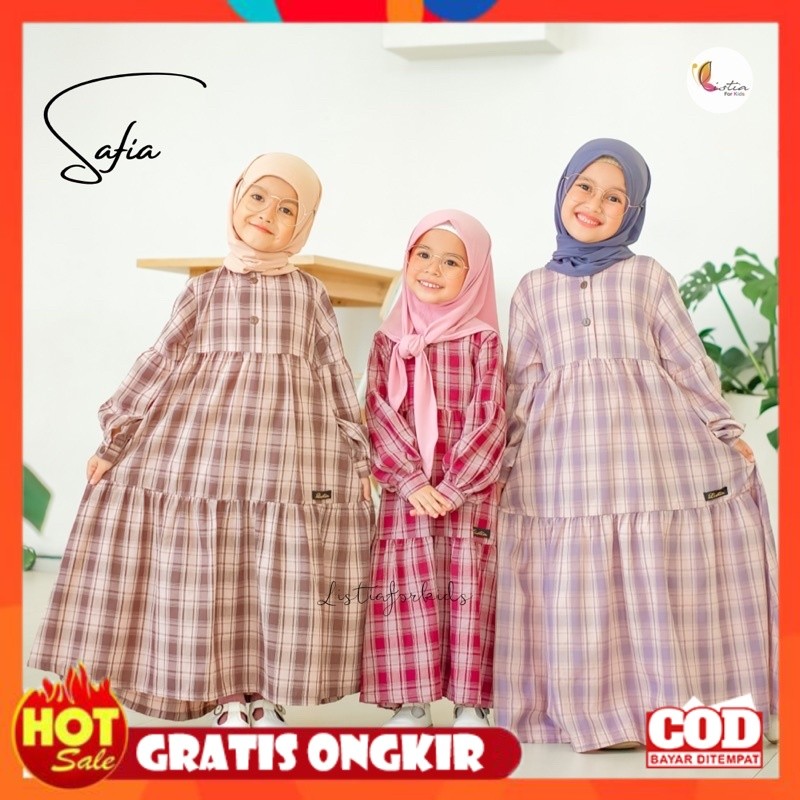 [PREMIUM ORIGINAL] Gamis Anak SAFIA - Baju Gamis Anak Perempuan 0-12 Tahun Katun Premium Kotak Kotak