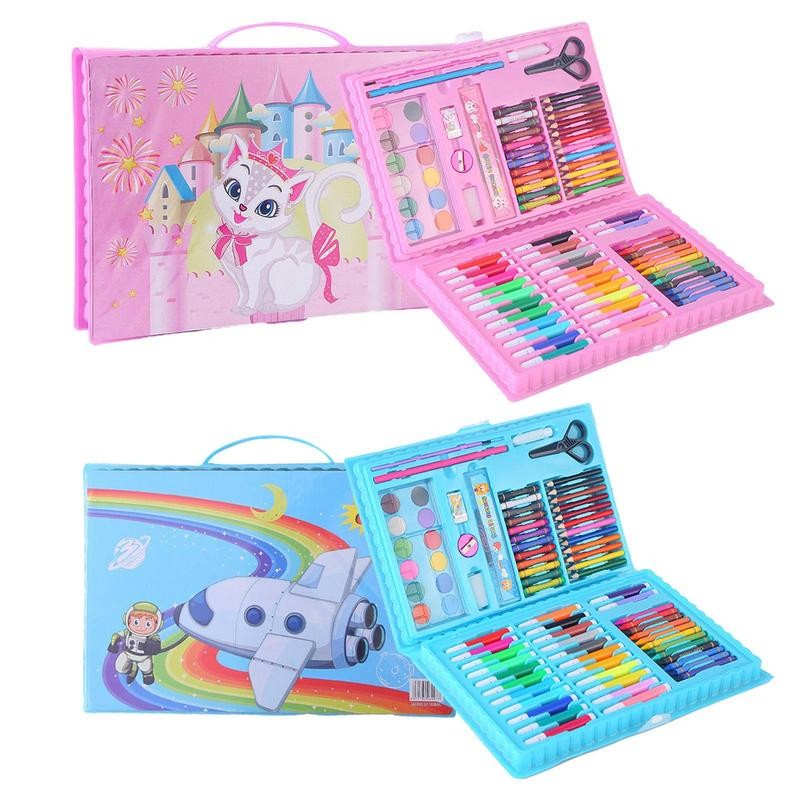 

Pink Blue Children Painting Drawing Brush Set Graffiti Paint Toys Watercolor Pen Art Learning Stationery Box Kids Toy 86Pcs/set