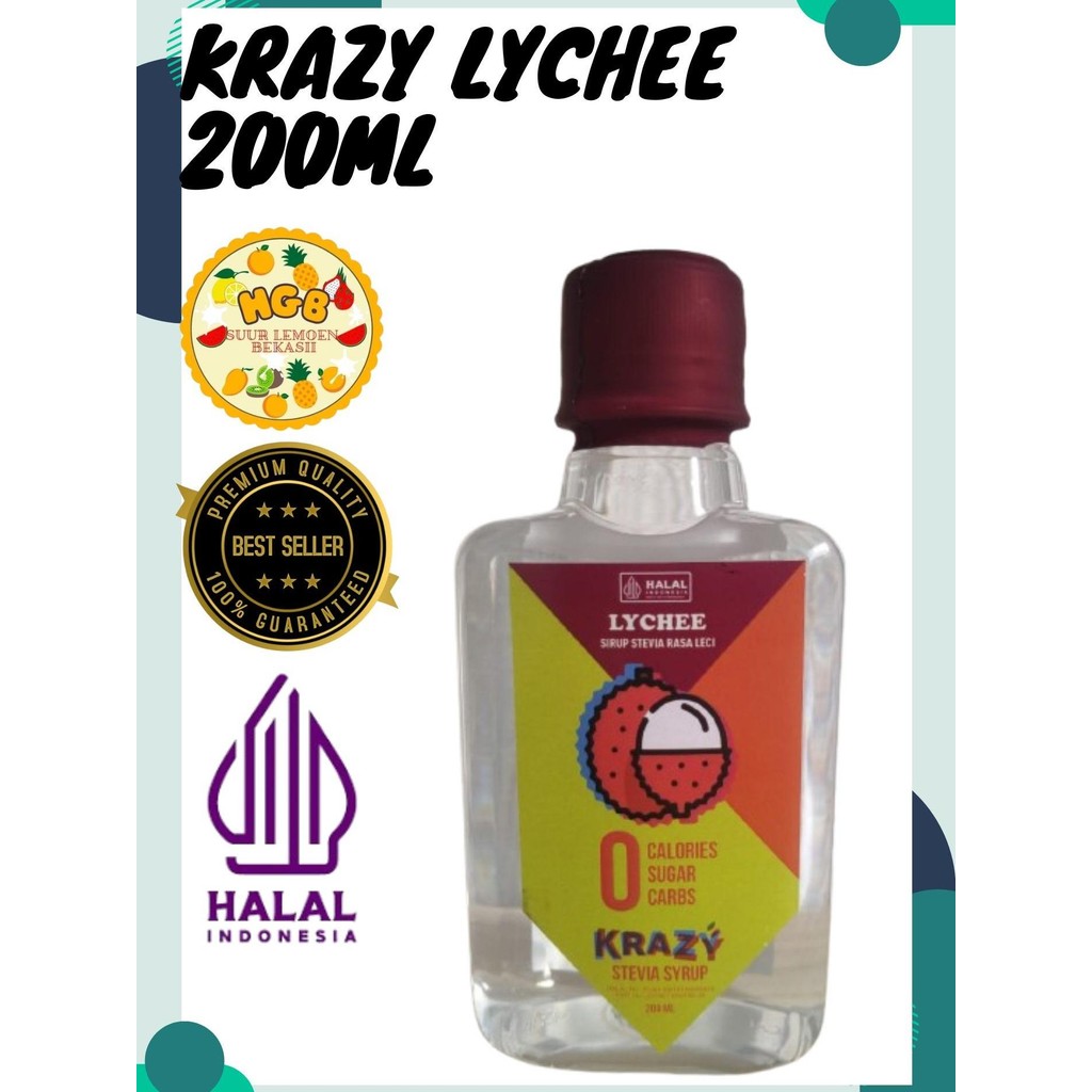 

KRAZY Stevia Lychee Pemanis Alami Sirup Bebas Gula Sugar Free 200 ml ORIGINAL 100% by HGB market