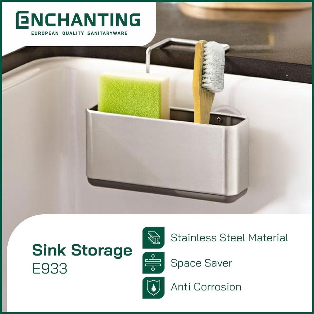 ENCHANTING Sink Storage Holder Tempat Spons Cuci Piring Stainless Steel E933