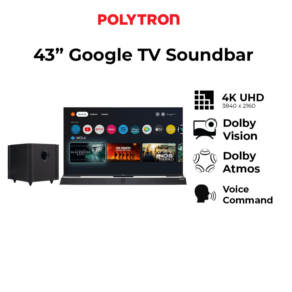 [CIREBON] POLYTRON 4K UHD Smart Cinemax Soundbar  Google TV 43 Inch PLD 43BUG5959