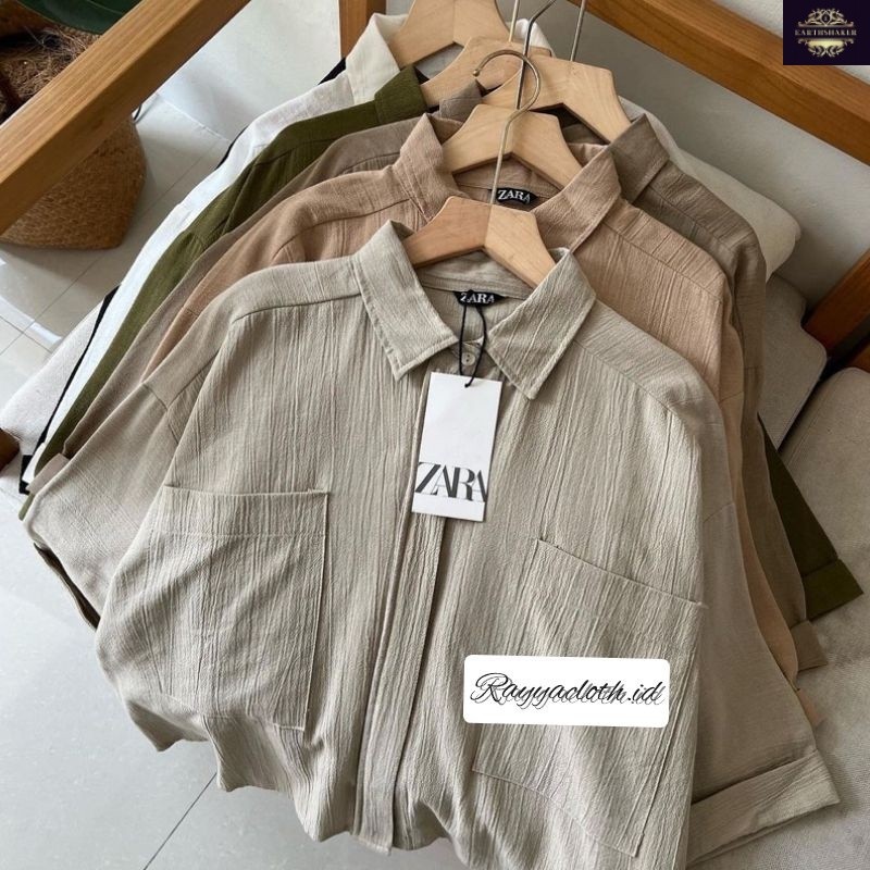 Rayyacloth.id Zavila Shirt Rayon Crinkle - Kemeja Jumbo Saku 2 - Cozie Top Kemeja Linen - Blouse Wan
