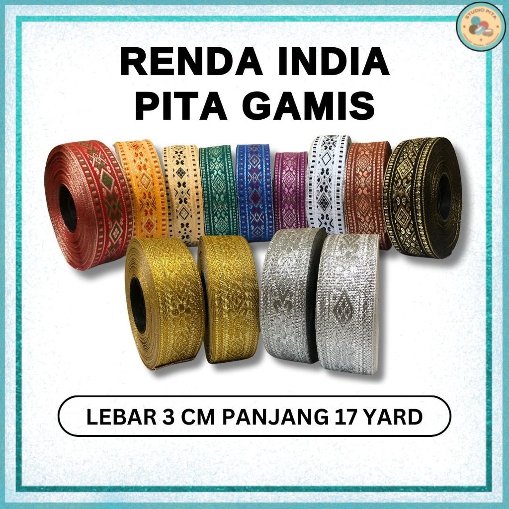 

Pita Gamis Renda India Bordir 3 cm 17 yard