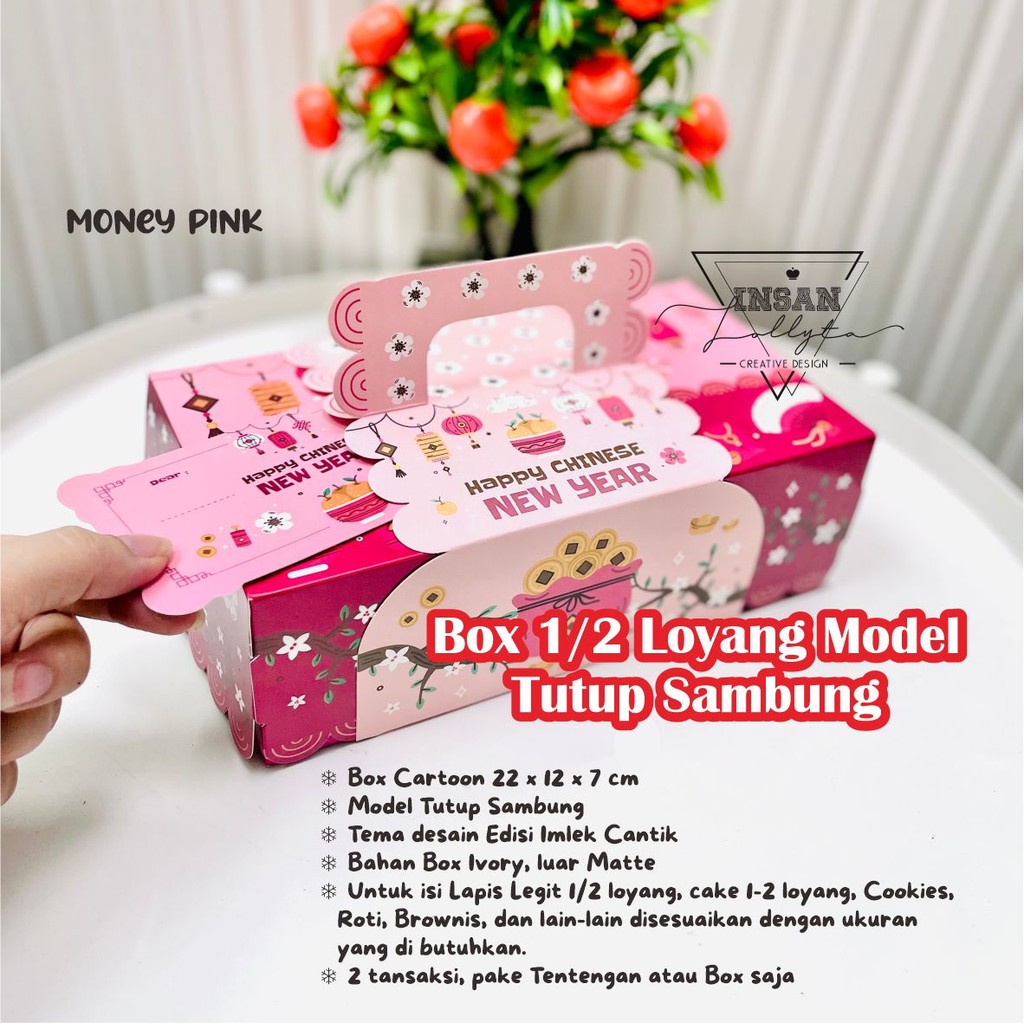 

Box Setengah loyang / Box Cartoon uk. 22 x 12 x 7 cm Tutup sambung CNY Imlek Tema Money PINK