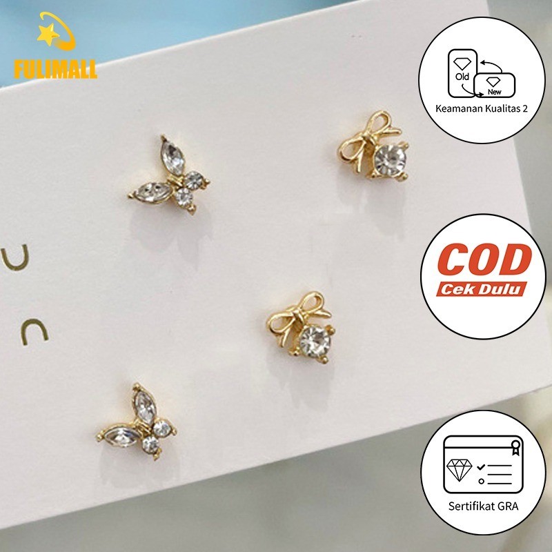 FULIMALL S925 Perak Moissanite Anting Pejantan Kupu-kupu Kecil Feminitas Busur Kecil Perhiasan Telin