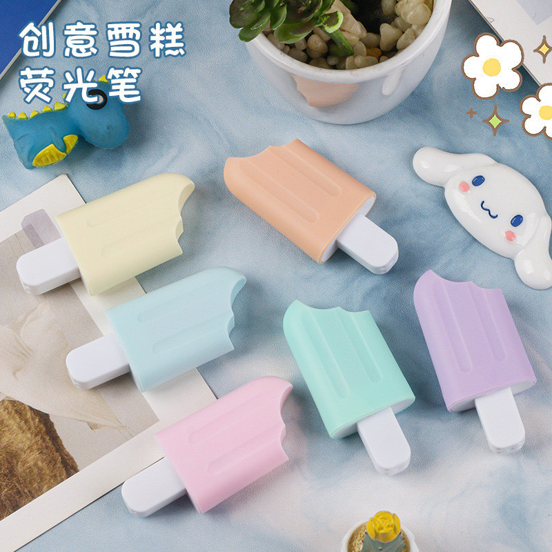 

Highlighter Marker Model Ice Cream Stick Gigit 1 Set isi 6 Pcs Free Pouch Bening Colorful Es Krim Lucu Unik Imut Termurah Grosir COD