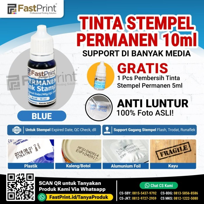 

TERBARU Fast Print Ink Tinta Stempel Permanen Expired Date Plastik Besi 10 ML - Biru